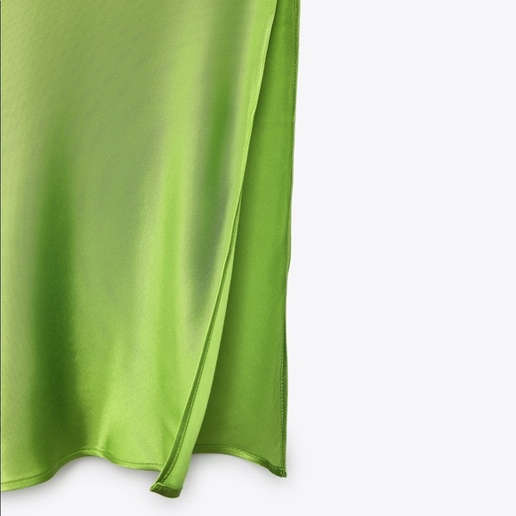 NWT. Zara Green Draped Lingerie-Style Flowy Mini Dress. Size S. - Picture 11 of 14